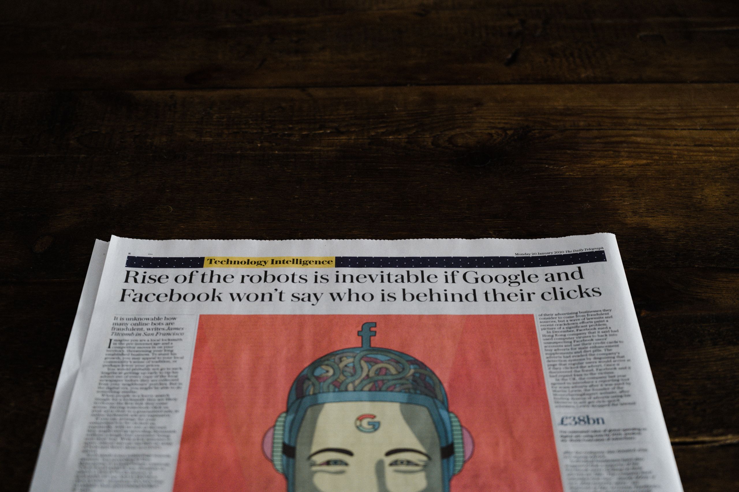 Headline A newspaper headline stating "The rise of the robots is inevitable"